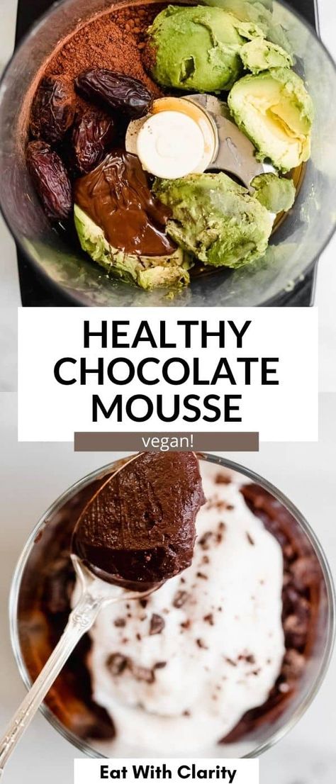 This healthy avocado chocolate mousse is vegan, gluten free and so easy to make! It's refined sugar free, date sweetened and makes for the perfect healthy chocolate dessert. Easy Dairy Free Dessert, Healthy Dark Chocolate Desserts, Healthy Chocolate Mousse, Dark Chocolate Desserts, Healthy Chocolate Desserts, Avocado Recipes Healthy, Healthy Dark Chocolate, Vegan Chocolate Mousse, Avocado Dessert