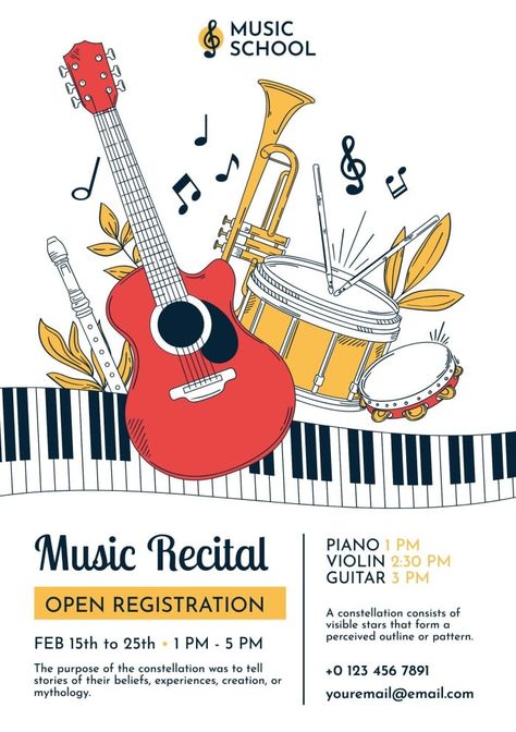 Recital Poster, Piano Poster, Graphic Design Invitation, Orchestra Concert, Orchestra Concerts, Poster Images, Flyer Ideas, Musical Art, Music School