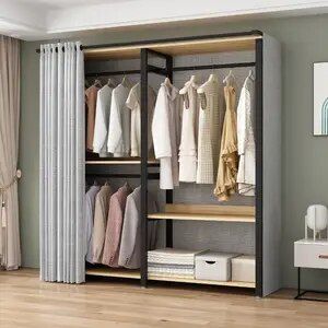 Wardrobe - Home And Garden - Aliexpress - Choose wardrobe in quality Closet In Room, Corner Closet Ideas, Clothes Rack Aesthetic, Tiny Home Interior Ideas, Boutique Decor Ideas, Clothes Rack Design, Clothes Rack Closet, Mudroom Office, Tiny Home Interior