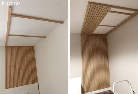 Wood Slat Wall, Fa Fal, Diy Headboard, Design Del Prodotto, Slat Wall, Wood Slats, Design Case, Ceiling Design, 인테리어 디자인