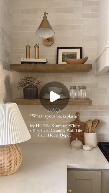 Kendra | Harbor + Pine on Instagram: "One of my most frequently asked questions: What is your backsplash? Comment TILE for the link ✨ It’s one of my very favorite details in our kitchen! Save this post to come back to later or to send to a friend for inspo 🫶🏻  Ivy Hill Tile Kingston White 3 in. x 8 in. Glazed Ceramic Wall Tile in from Home Depot We used Mapei grout in the color white for the grout" Ivy Hill Tile Backsplash Kitchen, Ivy Hill Tile Kingston White, Ivy Hill Kingston White, White Backsplash With Grey Grout, Countertop Backsplash Combinations, Grout Colors For White Tile, Kitchen Wall Ceramic, Kitchen Selections, Ceramic Kitchen Tiles