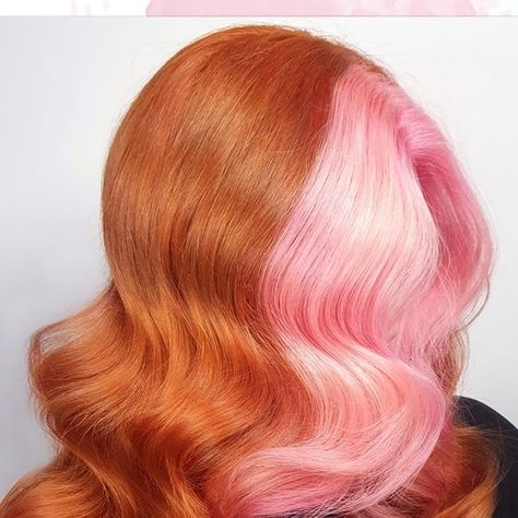 GINGER | LEMON Hairspace Vienna on Instagram: "🧡💗Pink&Ginger💗🧡⁠ Julia has so much hair that even a lion would get jealous of her mane 🦁⁠ However - more is more and we love working with her hair! ⁠ We went for a chunky pink face frame this time and a bright copper before a fresh chop. ⁠ As she had a nice glamorous theme-party lined up her hair was styled in a glam-waves look. ⁠ It was so glossy, she must have been the show-stopper of the evening 🤩⁠ ---⁠ #gingerlemonhair" Ginger Pink Highlights, Pink On Ginger Hair, Lilac And Ginger Hair, Light Pink And Ginger Hair, Ginger Hair With Pink, Ginger Wearing Pink, Lemon Hair, Pink Ginger, Glam Waves