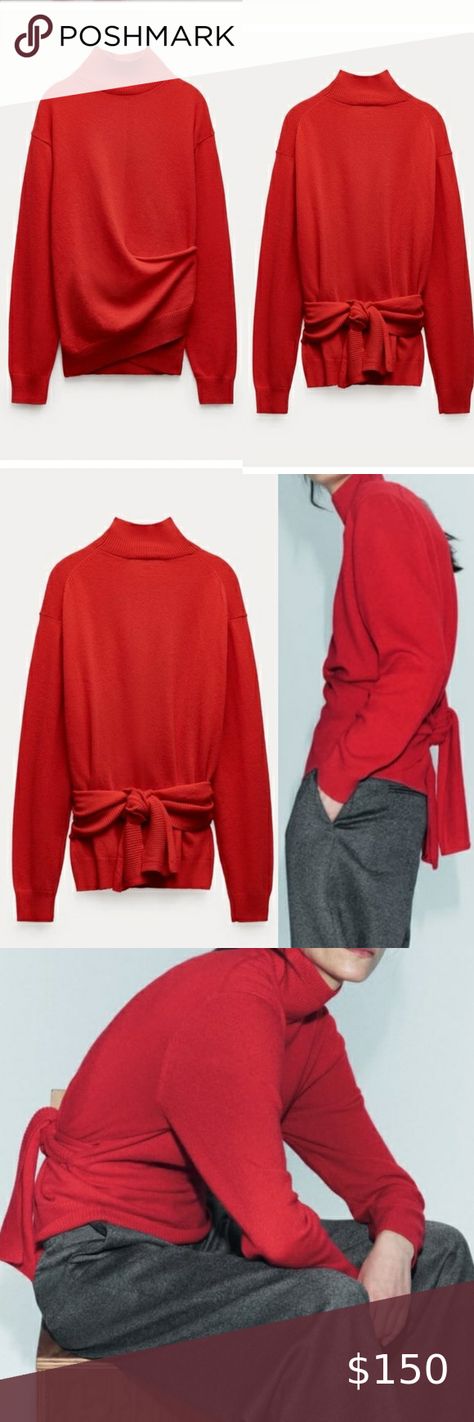 Zara | 100% Cashmere Knotted Red Mock Neck Sweater Size: M/L Tezza Barton, Mock Neck Sweater, Neck Sweater, Mock Neck, Sweater Sizes, Influencer, Cashmere, Zara, Size Medium