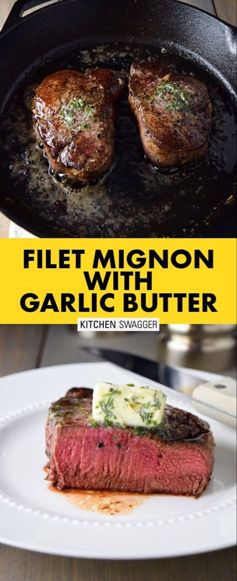 Pan Seared Filet, Filet Migon, Seared Filet Mignon, Iron Skillet Steak, Cast Iron Skillet Steak, Pan Seared Filet Mignon, Perfect Filet Mignon, Garlic And Herb Butter, Filet Mignon Recipe