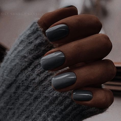 Grey Sns Nails, Grey Nails Short, Grey Fall Nails, Grey Matte Nails, Disney Au, Boujee Aesthetic, Sns Nails, Nail Colour, Red Fall