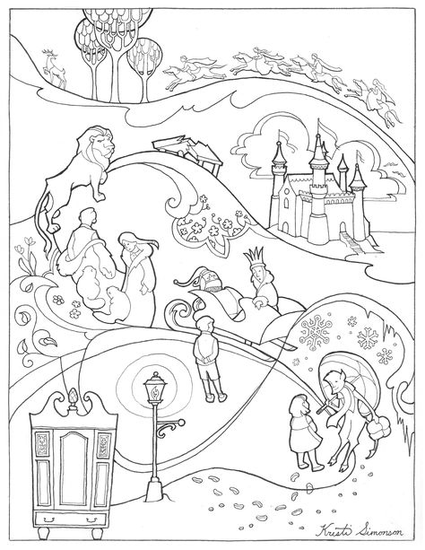 Coloring sheet by Kristi Simonson, from "The Lion, the Witch and the Wardrobe" on thelionscall.com The Lion The Witch And The Wardrobe Birthday Party, Narnia Coloring Pages, Narnia Decor, Narnia Activities, The Lion The Witch And The Wardrobe Activities, The Lion The Witch And The Wardrobe Activities Free Printables, Narnia Decorations, Narnia Coloring Pages Free, Lion Witch And The Wardrobe Activities