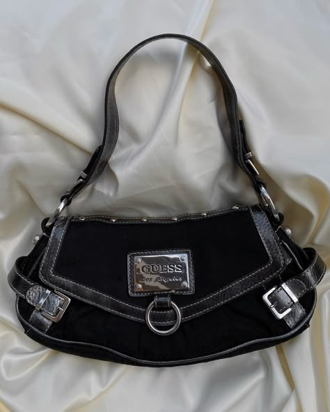 Vintage guess black shoulder bag is already available to purchase 🏹 Black Vintage Bag, Vintage Guess Bag, Guess Vintage Bag, Shoulder Bag Aesthetic, Y2k Handbag, Gothic Bag, Vintage Designer Bags, Guess Bag, Aesthetic Bags