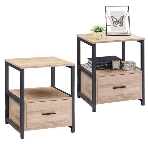 Trent Austin Design® Kempst Steel Nightstand & Reviews | Wayfair Steel Nightstand, Side Tables For Bedroom, Metal Nightstand, Farmhouse End Tables, Tall End Tables, Rustic Side Table, Nightstand Set Of 2, Table For Small Space, Modern Shelving