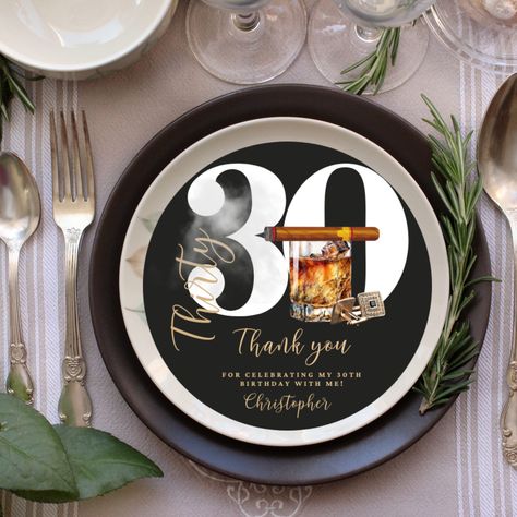 Cigars Theme Party, Whiskey And Cigars, Round Cards, Circle Cards, Men's Birthday, Thank You Party, Mens Birthday Party, Charger Plate, 60th Birthday Party