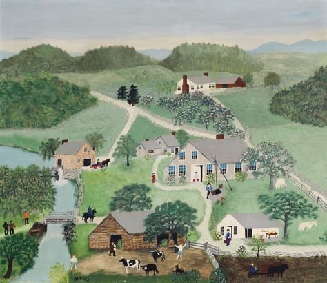 Grandma Moses Art, Moses Art, Charles Wysocki, Grandma Moses, History Women, Folk Art Paintings, Countryside Landscape, 강아지 그림, Henri Rousseau