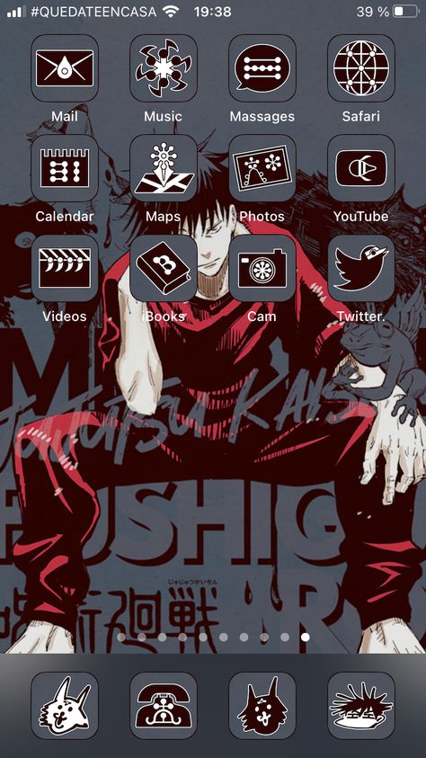 Exclusive Jujutsu Kaisen IOS 14 Home Screen. Do you like Megumi Fushiguro and co.? Make your Iphone app icons more beautiful with our IOS 14 themes. Get 2 Wallpaper and 32 app covers. Jujutsu Kaisen Anime app icons aesthetic set designed for the new IOS14 home screen. #jujutsukaisen #shortcutsappiconsanime #ios14homescreenlayoutanime #Animephoneicons #appicondesignanime #Aestheticanimeicons #jujutsukaisenaestheticicons #animehomescreenaesthetic Megumi Fushiguro Wallpaper Iphone, Anime Themes For Mobile Phone, Home Screen Anime Wallpaper, Jjk App Icons, Jujutsu Kaisen App Icon, App Icon Safari, Dark Apps, Anime App Icons, Anime Apps