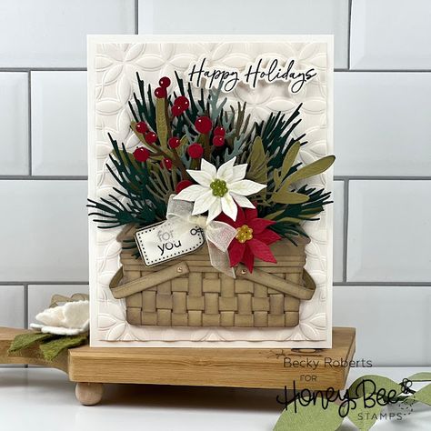 2023 Christmas Cards Ideas, Woven Cards, Honeybee Cards, Bette Manning, Card Making Flowers, Papercraft Christmas Cards, Basket Arrangement, Poinsettia Cards, Stamped Christmas Cards