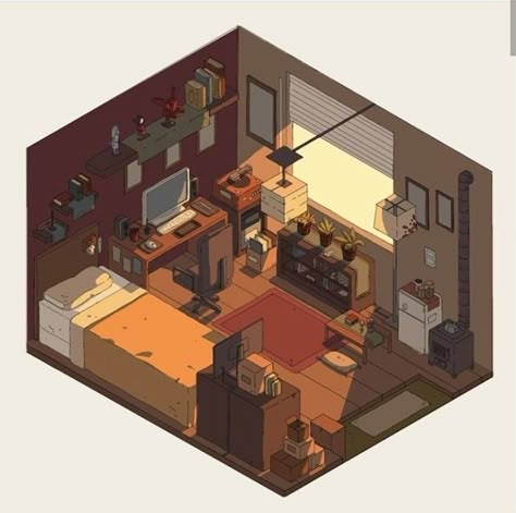 Isometric Rooms, Isometric Room, Bedroom Drawing, Isometric Drawing, Isometric Art, Isometric Illustration, Isometric Design, Time Art, Environment Design