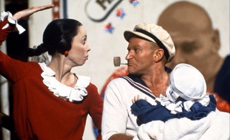 Robin as popeye Robin Williams Popeye, Popeye Movie, Robin Williams Movies, Popeye And Olive, Popeye The Sailor Man, Olive Oyl, Good Will Hunting, Worst Movies, Celebrity Travel