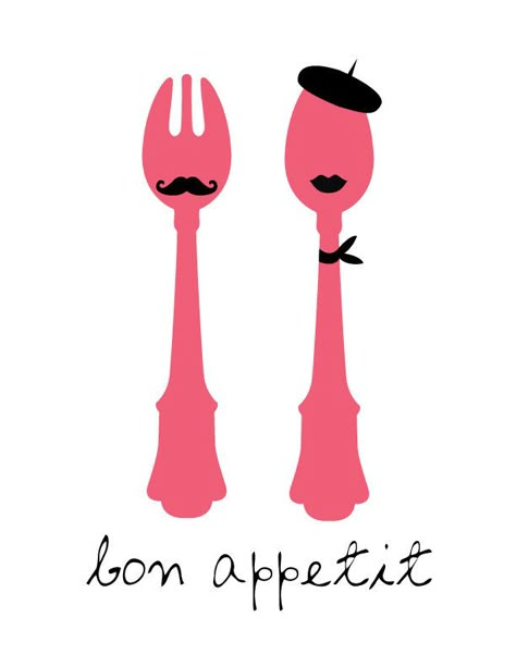 Bon Appetit Wall Art For Kitchen, Art For Kitchen, Salou, Pink Kitchen, Illustration Poster, Wine And Dine, French Language, French Inspired, Silhouette Projects