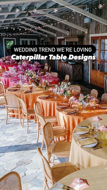 Green Wedding Shoes | Jen on Instagram: "Our current obsession? Caterpillar table designs for wedding receptions!

😍 Why you might love this trend: If your venue has round tables but you love the idea of a long family style table, this is a great solution. Want to have fun with your linens? This idea is great for maximalist couples!

TIP: This table design is best for weddings with a guest size of under 50.

👉🏼 What do you think of this trend?? 

credits:
1. @juliaandevita @santorinievents @bettyflowerssantorini
2. @haleykellyevents @joshplusdana @maxitflowerdesign @smthingvintage
3. @gritandgraceinc @abbyjiu @sophiefelts
4. @sartoria_floreale @weddingplanner.daniela.sforna
5. @jovemeyer @borrowedblu @flover
6. @srs_events @lovebloomsdc @prettylittleweddingco @nuagedesignsinc

#weddingt Catapillar Tables Wedding, Caterpillar Table Wedding, Serpentine Tables Wedding, Wedding Reception Tables Layout, Maximalist Wedding, Family Style Table, Sicily Wedding, Wedding Instagram, Circle Table