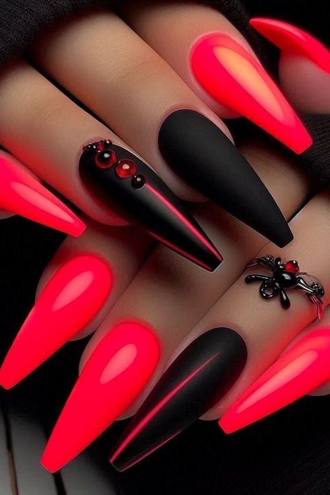 #fashion #recipe #manicure Teal And Burgundy Nails, Pink N Red Nails, Dark Gothic Nails, Black Red Nails Ideas, Blood Nail Designs, Cute Nails Simple Design, Black Red Valentines Nails, Neon Black Nails, Dope Nail Designs Almond