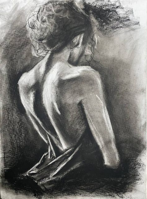 Original black & white drawing by Daniel Grimaldi (Venezuela). This one-of-a-kind charcoal on paper drawing measures 18W x 24 H inches, and is framed. The body drawing ships in a tube directly from the artist's studio and is covered by the 14-day satisfaction guarantee from Saatchi Art, so you can buy with confidence. Woman Body Types Drawing Reference, Female Art Body, Black White Sketches Drawing, Woman’s Back Drawing, Black And White Sketches Pencil Artworks, Charcoal Painting Ideas, Drawings For Brother, Graphite Art Ideas, Charcoal Body Drawing