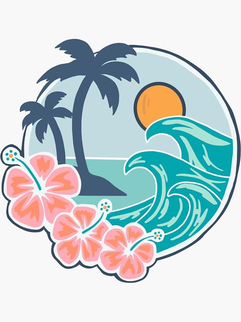 Good Vibes Only Drawing, Preppy Beach Drawing, Hawaii Aesthetic Drawing, Cute Beach Stickers, Beach Aesthetic Stickers, Aesthetic Beach Drawing, Beach Things To Draw, Beach Drawing Aesthetic, Beach Aesthetic Drawing