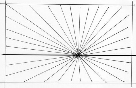 Simple one-point perspective layout with horizon, VP and convergence lines. Perspective Lines Reference, Architecture Montage, Perspective Layout, Warped Perspective, Perspective Lines, Perspective Ideas, Architecture Symbols, Atmospheric Perspective, Beginner Drawing Lessons