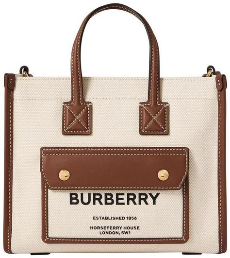 Burberry Freya Mini Leather-trimmed Printed Tan Canvas Tote Listed By LUOLUO - Tradesy Burberry Tote, Canvas Leather Tote, نظارات شمسية, Elegante Casual, Mini Tote Bag, Burberry Handbags, Mini Canvas, Burberry Women, Mini Tote