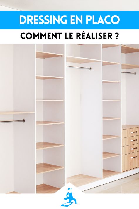 Pouvoir ranger l’ensemble de ses vêtements, chaussures et accessoires dans un dressing : c’est idéal pour avoir l’esprit tranquille. Si vous souhaitez aménager un tel espace, il faut bien réfléchir à son emplacement, sa disposition et les matériaux dans lesquels le réaliser. Découvrez nos conseils et les étapes pour créer votre dressing en placo. Idee Dressing, Dressing Diy, Dressing Pas Cher, Piece Dressing, Plan Dressing, Diy Dressing, Dressing Simple, Diy Dress, Diy Inspiration