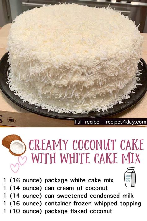 Brazilian Coconut Cake, Best Coconut Cake Recipe, Coconut Cakes, Vanilla Desserts, Coconut Cream Cake, Cream Of Coconut, Cake Mix Desserts, Coconut Cake Recipe, Cake Mixes