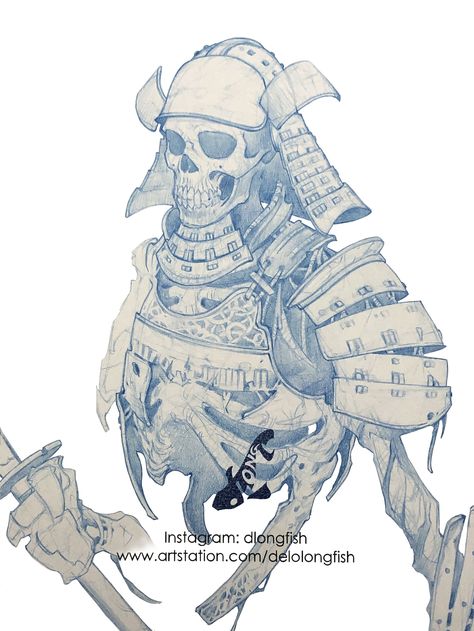 Dela Longfish, Samurai Sketch, Undead Samurai, Samurai Drawing, Guerriero Samurai, Ronin Samurai, Fu Dog, Military Drawings, Samurai Artwork