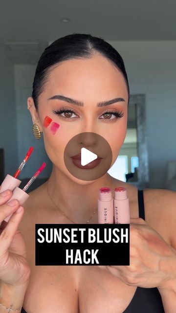 Christen Dominique on Instagram: "The prettiest Sunset blush hack using the New @dominiquecosmetics Pillow soft hydrating Lip + Cheek in shades Plushy Fuschia and Tangerine Dreams  #sunsetblush #blushhack #blush #makeup #makeuptutorial #blushtutorial #blushtrend" Prettiest Sunset, Blush Tutorial, Sunset Blush, Christen Dominique, Blush Trend, Makeup Mistakes, Blush Makeup, Christening, Makeup Tutorial