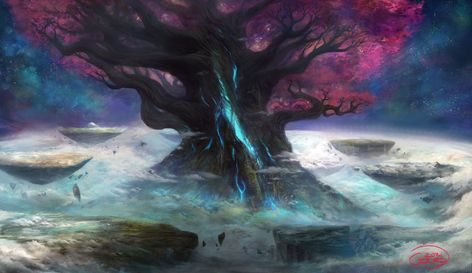 ArtStation - Yggdrasil, the World Tree, Gourd . The World Tree Yggdrasil, World Tree Fantasy Art, World Tree Art, Yggdrasil Art, Ocean Of Stars, Aesthetic Trees, Domain Expansion, Yggdrasil Tree, World Tree