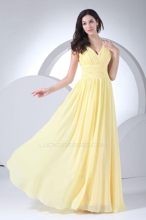 A-Line V-Neck Yellow Chiffon Floor-Length Bridesmaid Dresses/Wedding Party Dresses BD010444 Yellow Bridesmaid, Ruffle Prom Dress, Yellow Bridesmaid Dresses, White Bridesmaid Dresses, Floor Length Chiffon Bridesmaid Dresses, Navy Bridesmaid Dresses, 2014 Dresses, Burgundy Bridesmaid Dresses, Bridesmaid Dresses Online