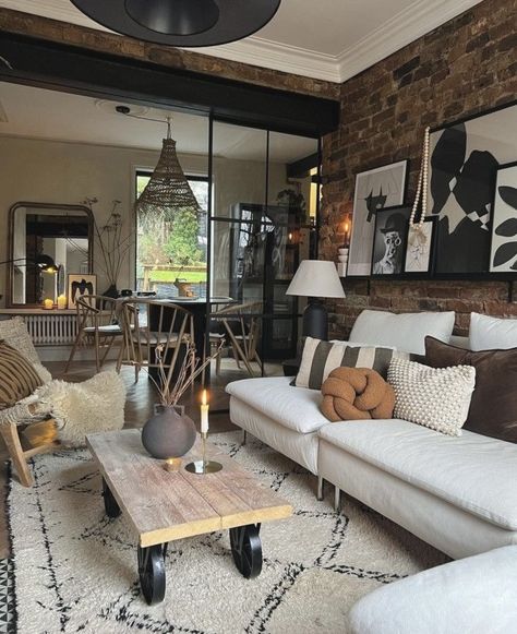 Cozy Industrial Living Room, Fall Dining Room Table, Industrial Living Room, Living Room Industrial, Industrial Living, Industrial Livingroom, Industrial Interior Design, Room Ambiance, Home Decor Living Room