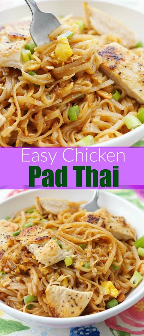 Chicken Pad Thai Recipe Authentic, Pad Thai Recipe Authentic, Chicken Pad Thai Recipe, Healthy Pad Thai, Chicken Food Recipes, Pasta Food Recipes, Chicken Pad Thai, Pad Thai Recipe, Thai Recipe