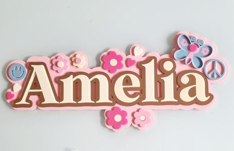 Hippie Names, Boho Door, Styrofoam Art, Name Decorations, Door Plaque, Colour Colour, Hello Kitty Birthday, Door Plaques, Nursery Name