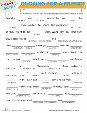 Third Grade Grammar Vocabulary Worksheets: Fill in the Blanks Story: Cooking Fill In The Blanks Story, Verbo To Be, Crazy Stories, Culinary Classes, Nutrition Classes, Family And Consumer Science, Mad Libs, Fill In The Blank, Cooking Games