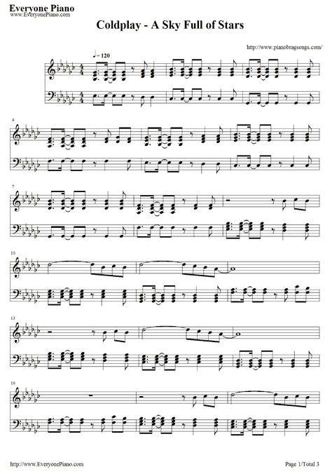 A Sky Full of Stars-Coldplay Sky Full Of Stars Coldplay, Coldplay Piano, Sheet Music With Letters, Percussion Music, Piano Sheet Music Classical, A Sky Full Of Stars, Sheet Music Piano, Free Piano, Violin Sheet Music