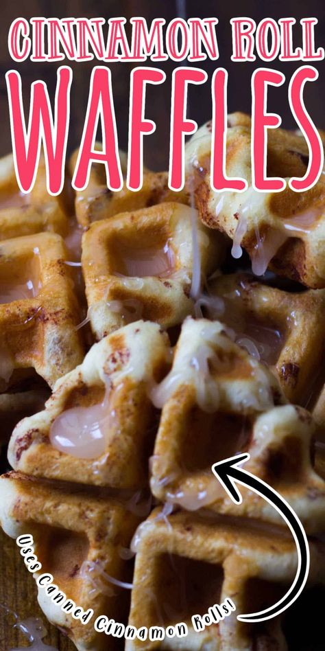 Cinnamon Bun Waffles, Cinnamon Roll Waffles Recipe, Canned Cinnamon Rolls, Mini Waffles, Cinnamon Waffles, Goodies Recipes, Cinnamon Roll Waffles, Waffle Iron Recipes, Waffle Maker Recipes