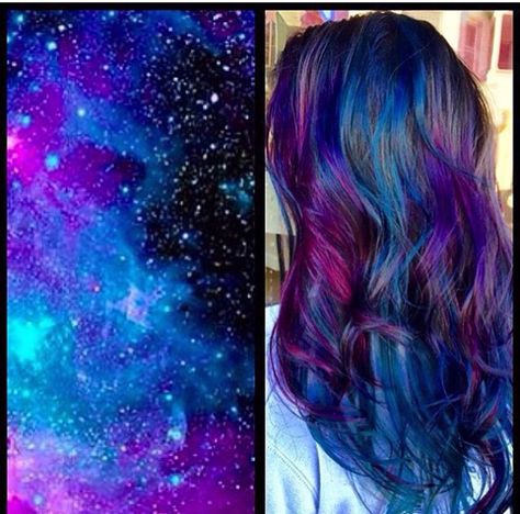 Solar hair - space hair - nebula hair Purple And Blue Hair, Galaxy Hair Color, Dyed Hair Ombre, Space Hair, Short Dyed Hair, Dyed Hair Pastel, Dyed Hair Purple, Pink Hair Dye, Galaxy Hair