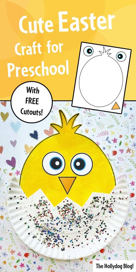 Baby Chick Easter Craft for Preschool! ⋆ The Hollydog Blog Easter Art For Prek, Preschool Easter Chick Craft, Easter Crafts For Kids Printable, Child Easter Crafts, Easy Easter Painting For Kids, Easter Egg Crafts For Toddlers, Chick And Egg Craft Preschool, Baby Chick Craft Preschool, Easter Art For Kids Preschool