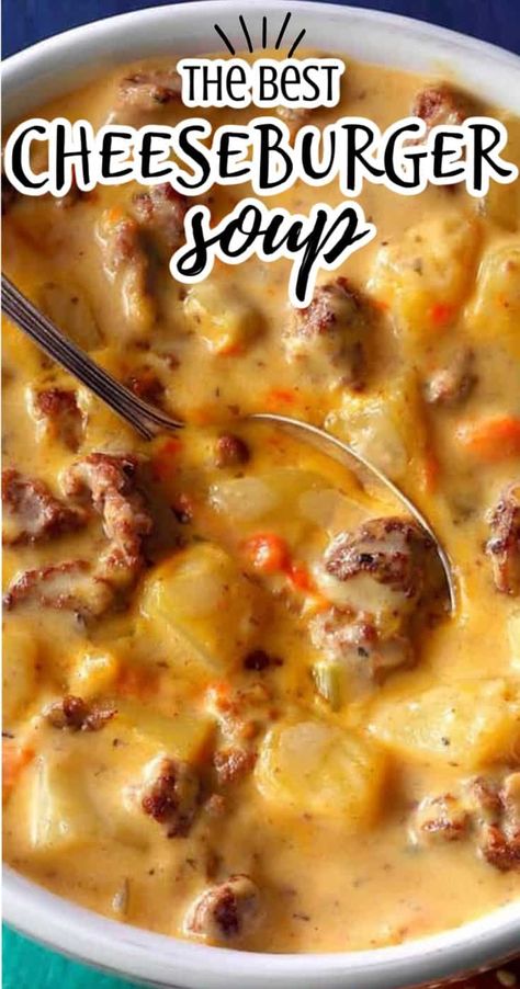 Burger Soup Recipes, Cheese Burger Soup, Burger Soup, Frozen Hashbrowns, Cheese Burger Soup Recipes, Homemade Soup Recipe, Cheeseburger Soup, Crockpot Soup Recipes, Cheese Burger