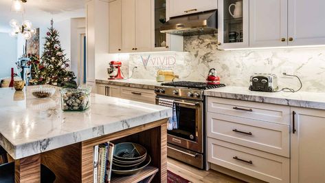 Matarazzo Quartzite Kitchen Island  Countertop with Full Height Backplash Matarazzo Quartzite Countertop, Matarazzo Quartzite, Quartz Island Countertop, Island Countertop Ideas, Quartzite Kitchen Island, Kitchen Countertop Edges, Quartz Island, Quartzite Kitchen, Marble Kitchen Island