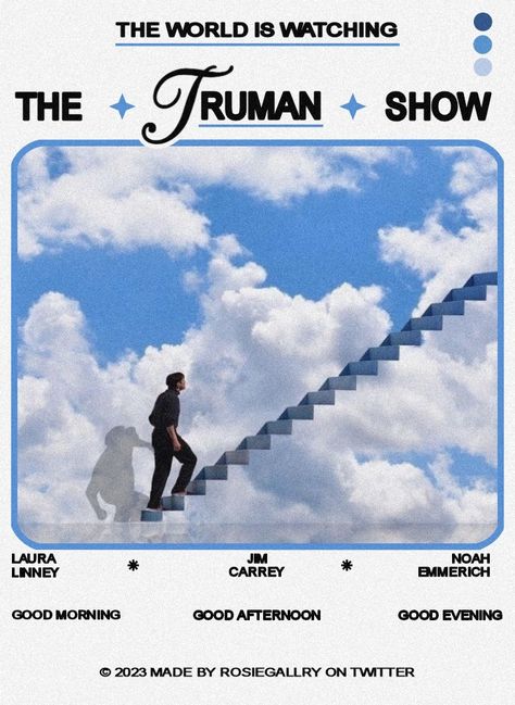 #thetrumanshow #thetrumanshowposter #movieposter #poster #vintage #vintageposter #design #aesthetic #fy #fyp #foryoupage #foryou The Truman Show Movie Poster, Aesthetic Movies Posters, Minimalist Movie Poster Design, Graphic Design Posters Blue, Truman Show Aesthetic, The Truman Show Aesthetic, Movies Posters Aesthetic, Tv Poster Design, Truman Show Wallpaper