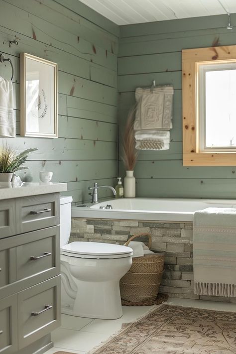 Plank Walls Bathroom, Bathroom Remodel Shiplap Wall, Batten Board Bathroom Walls, Different Shiplap Styles, Wood Plank Bathroom, Shiplap Colors, Shiplap Wall Bathroom, Pine Bathroom, Painted Shiplap