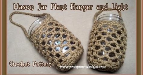 Crochet Mason Jar Hanger, Crochet Mason Jar, Mason Jar Hanger, Mason Jar Plants, Crochet Jar Covers, Jar Covers, Hanging Jars, Plants In Jars, Crochet Basket Pattern Free