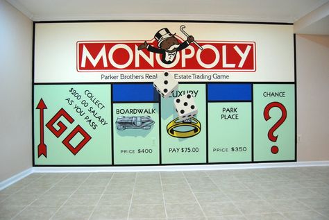 Monopoly Classroom, Eclectic Basement, Monopoly Themed Parties, Super Hero Art, Monopoly Theme, Popcorn Popping, Monopoly Art, Monopoly Party, Game House