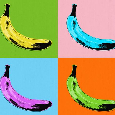 Pop Bananas Colorful Kitchen Food Andy Warhol Pop Art Wall Art on gallery wrapped canvas. American Pop Art, Pop Art Food Sculpture, Pop Art Nature, Pop Art Color Scheme, Pop Art Food Painting, Colorful Pop Art, Pop Art Kitchen, Pop Art Elements, Food Pop Art