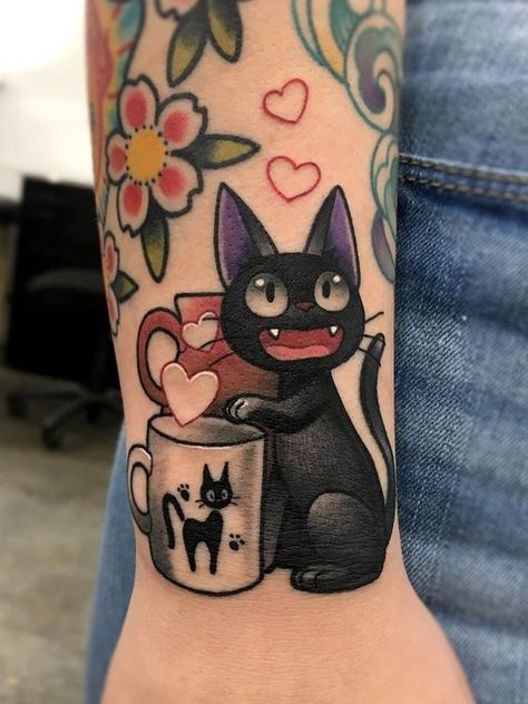 Kiki's Delivery Service Tattoo, Kodama Tattoo, Tatuaje Studio Ghibli, Model Tattoos, Gotik Tattoo, Studio Ghibli Tattoo, Cup Tattoo, Ghibli Tattoo, Cat Tattoos