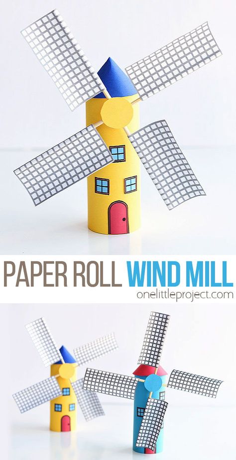 Make a paper roll windmill from a toilet paper roll! This is such a fun kids craft and the blades actually spin! Such a cool windmill craft and it would be a great way to explore DIY projects and crafts with moving parts at school! Recycled Crafts Kids Projects, Windmill Diy, Paper Windmill, Wind Mill, Recycled Crafts Kids, Paper Roll Crafts, Recycled Projects, Paper Towel Roll Crafts, Paper Crafts For Kids