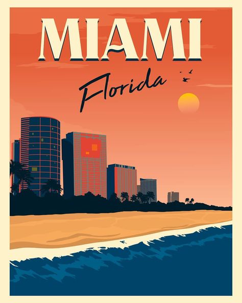 In the words of the great poet W. Smith, #Partyinthecitywheretheheatisonallnightonthebeachtilthebreakofdawn Welcome to #Miami #florida #travelposter Follow us for new art every week! Miami Poster, Typographie Logo, Florida Vintage, Vintage Poster Design, Retro Travel Poster, Vintage Hawaii, Art Deco Posters, Vintage Florida, Photo Wall Collage