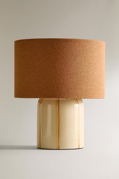 STRIPED TABLE LAMP - Terracotta | ZARA United Kingdom Farmette Ideas, Entry Lamp, Modern Table Lamps Bedroom, Funky Table Lamp, Living Room Table Lamps, Soho Apartment, Small Bedside Lamps, Round Table Lamp, Table Lamps Kitchen